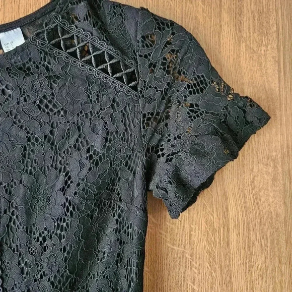H&M Black Lace Cocktail Tier Ruffle Dress Sz 2 Small - Picture 3 of 6
